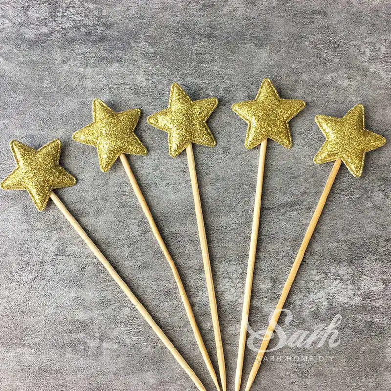 2set 5pcs per set Блестящий помпон для торта, украшение в виде золотых шаров, звезд, дня детей, дня рождения, украшения для выпечки, милые подарки - Цвет: 2set 5pcs per set