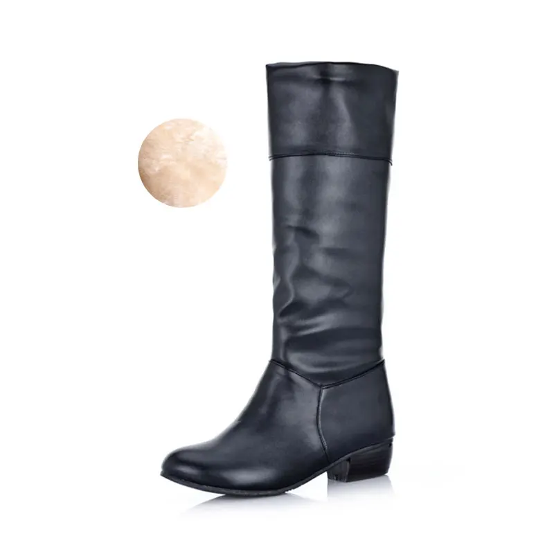 black with fur Fanyuan/ Новое поступление; женские сапоги до колена; цвет черный, белый, абрикосовый; полусапожки на плоской подошве; сезон весна-осень; женская обувь; zapatos de mujer - Цвет: black with fur