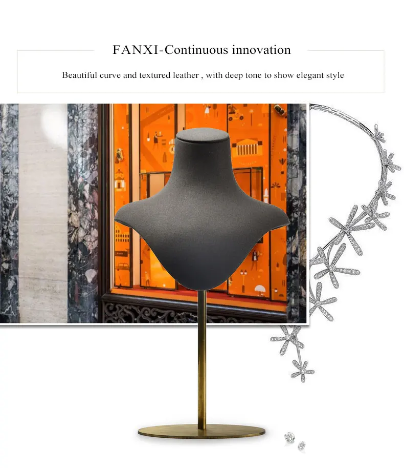 FANXI из искусственной кожи ожерелье Подставка-бюст темно-серый кулон дисплей держатель с металлической полкой манекен для магазина счетчик Экспонент