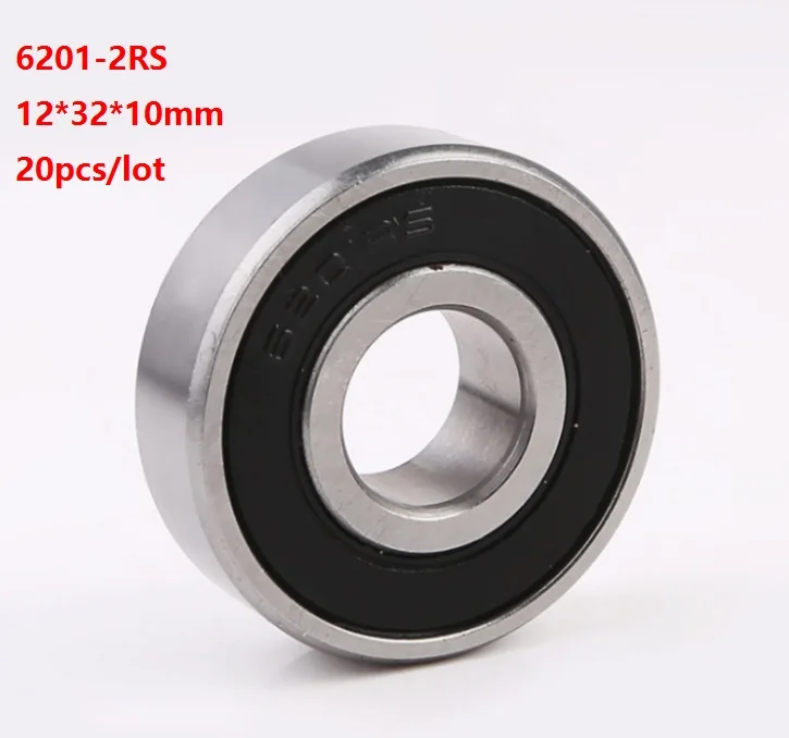 20 шт./лот 12x32x10 мм 6201RS 6201 2RS шарикоподшипники с двойной резиновой крышкой 12*32*10