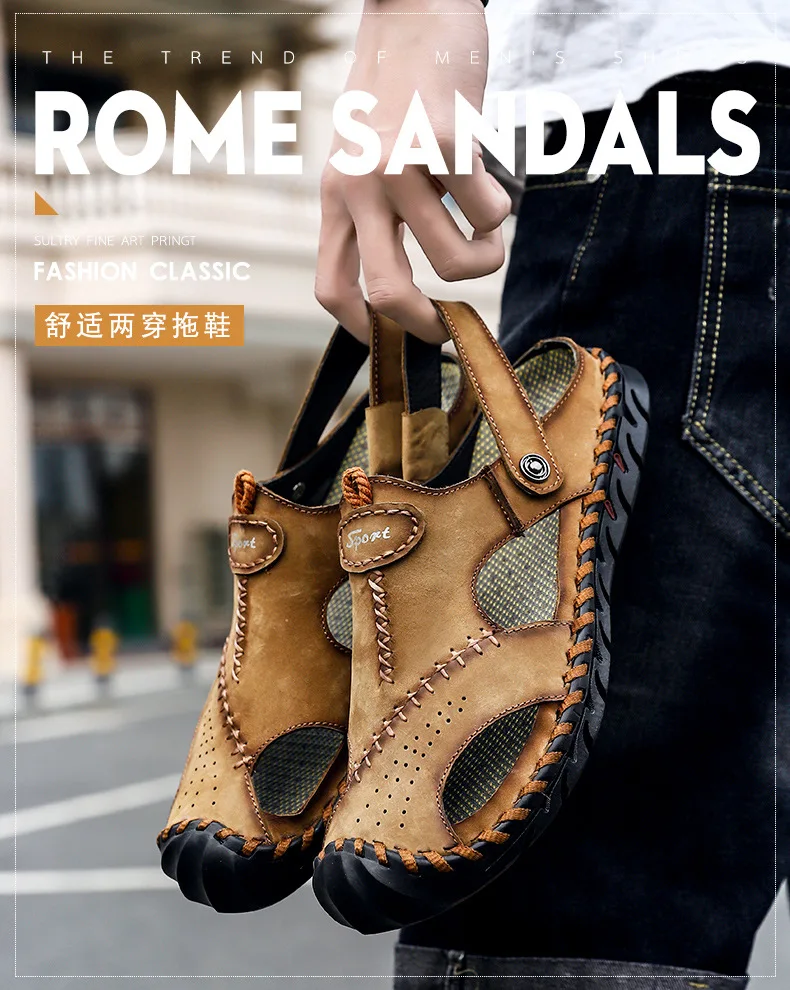 Большие размеры 45-46; пляжные сандалии; мужская летняя модная обувь на танкетке для мужчин; прошитая дышащая мягкая Уличная обувь из искусственной кожи