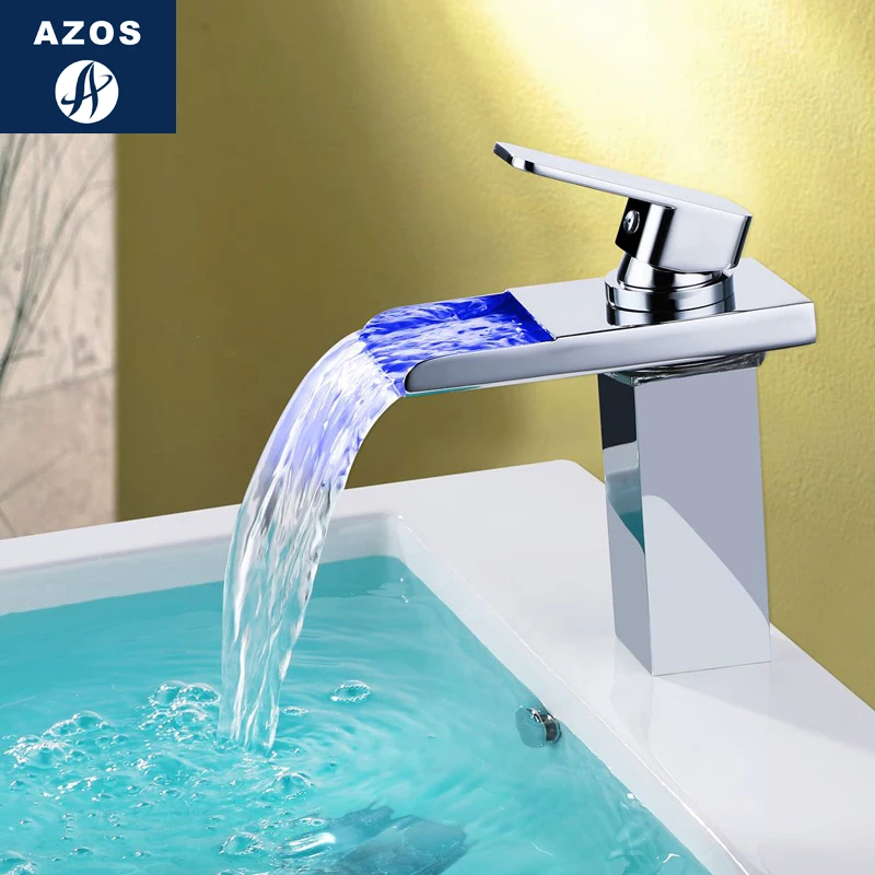 Azos Водопад LED кран обесцвечивание умывальник латунь хром переключатель холодной
