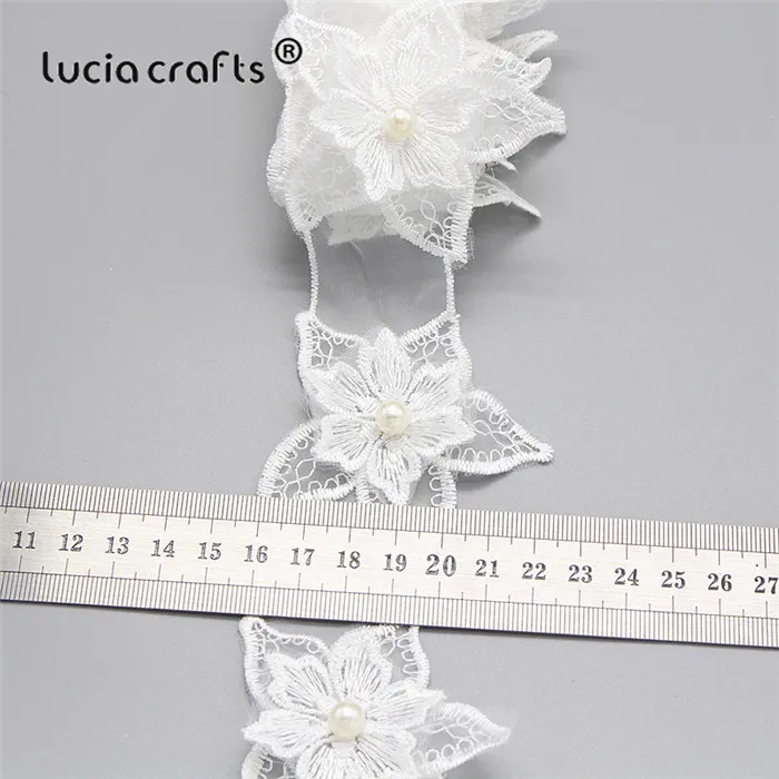 Lucia crafts, 1 ярд/партия, много вариантов, Белая Кружевная повязка на голову с вышивкой, бант для волос, подарочная упаковка, аксессуары ручной работы R0707 - Цвет: Style 21    65mm