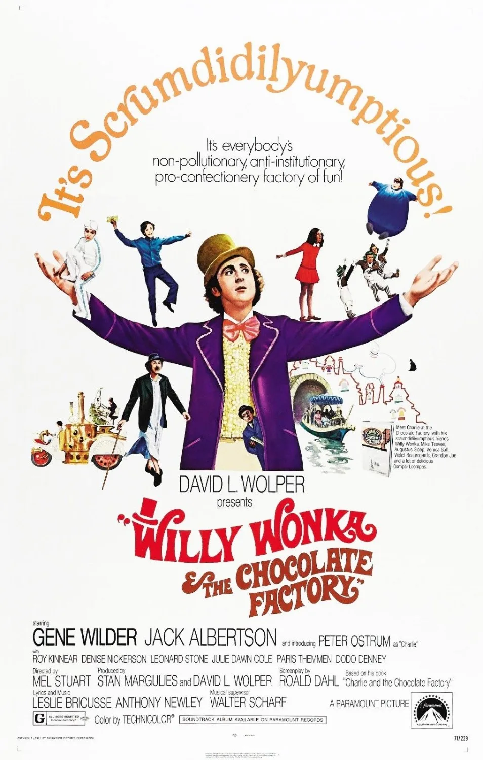 WILLY WONKA и шоколадная фабрика фильм Шелковый плакат декоративной живописи 24x36