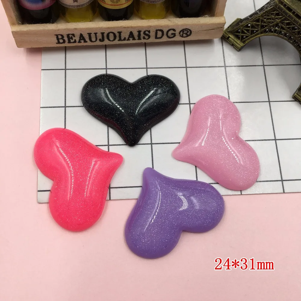 Милое блестящее сердце из смолы резиновые кабошоны для центра бантов волос