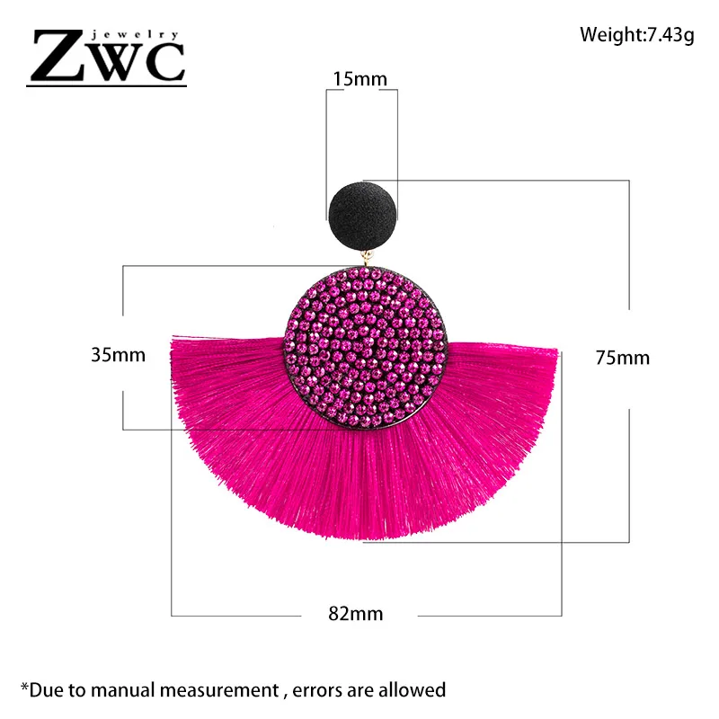 ZWC Fashion Exaggerated Bohemian Statement Color Crystal Round Long Tassel Earrings for Women Big Fringed Drop Jewelry | Украшения и