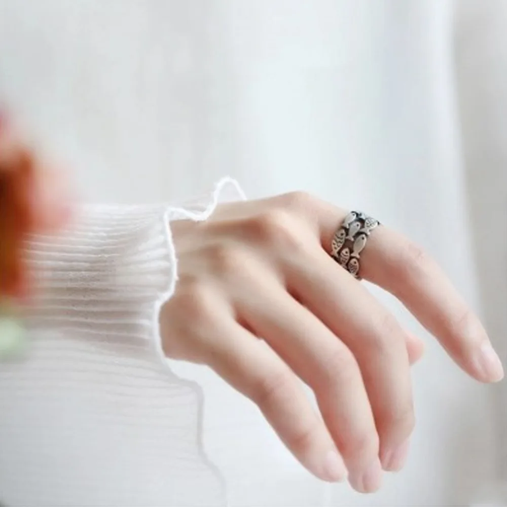 Simple Personality Silver Fish Rings Adjustable Wedding Ring Fashion sterling-silver-jewelry Girls Gift for Women | Украшения и