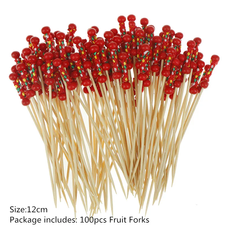 100PCS 12cm 50 шт/80 шт/100 шт бамбуковые палочки для еды буфет фрукт для кекса вилка вечерние десертные растительные палочки Коктейльные зубочистки шпажки - Цвет: 100PCS 12cm
