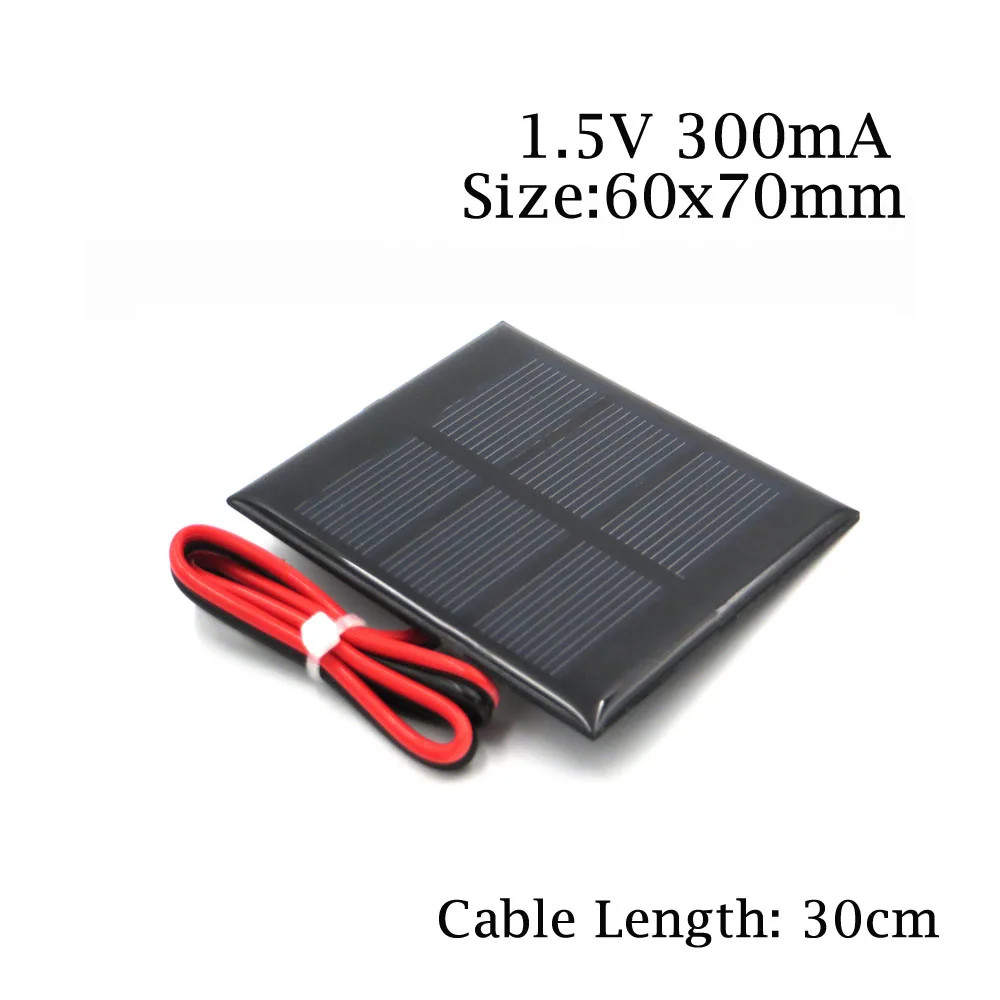 1.5V 300mA 1 В, 1,5 в, 2 в, солнечная панель с проводом 30 см, Мини Солнечная система, сделай сам, для батареи, зарядное устройство для сотового телефона, 0,5 Вт, 0,45 Вт, 0,65 Вт, 0,2 Вт, 0,3 Вт, 0,6 Вт, Солнечная - Цвет: 1.5V 300mA