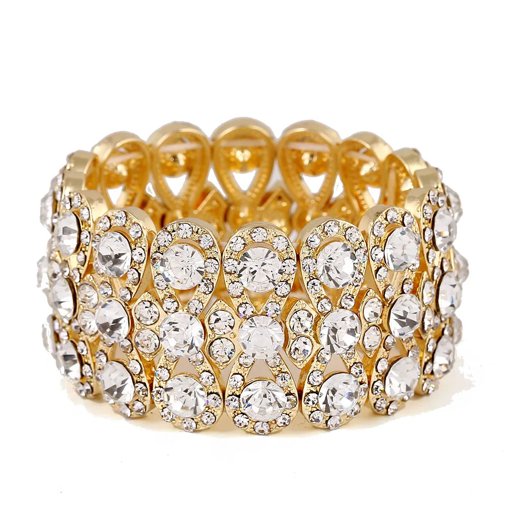 

FARLENA Brand design Gold / Silver Plated Luxury Three Row Rhinestones Elastic line bracelet Crystal Bangles for women 2017