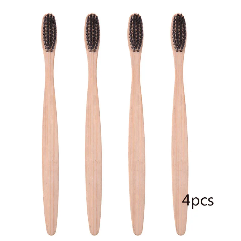 4pcs Black 1/4/10 шт красочные головы бамбука Зубная щётка Защита окружающей среды Деревянные Радуга бамбук Зубная щётка Мягкая зубная щетка со щетиной инструмент для ухода за полостью рта - Color: 4pcs Black
