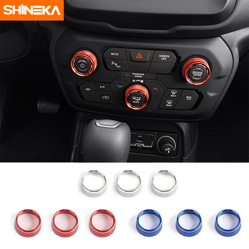 

SHINEKA Car Interior Air Conditioner AC Voice Volume Control Ring Knob Cover Trims for Jeep Renegade for 2018 Up