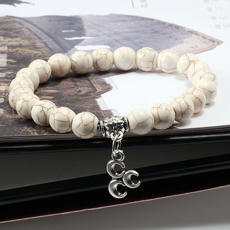 Natural Stone Strand Bracelets For Men Handmade Jewelry Charm Metal Moon 8mm Beads Women Bracelet Gifts pulsera hombre | Украшения и