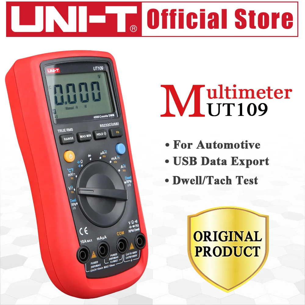 UNI-T UT109 портативный, автомобильный многоцелевой измерительный прибор, Автоматический диапазон, мультиметры, USB PC, подключение Dwell Tach, ЖК-подсветка