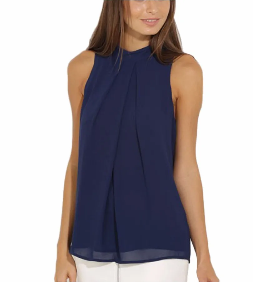 Лето Оборками Моды Топы Без Рукавов О-Образным Вырезом Повседневная Женщины