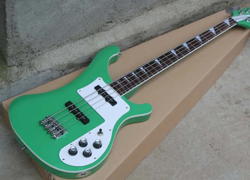 Зеленый 4-строка электрическая бас-гитара с белая накладка гриф из красного