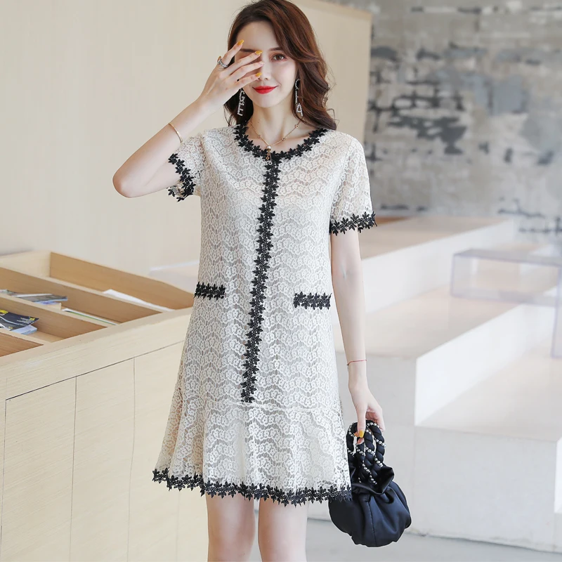 Белое Кружевное Vestidos Verano 2019 одежда с коротким рукавом плюс размер элегантные