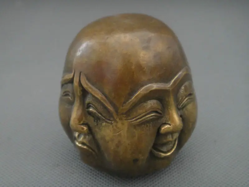 Коллекционная резьба 4 лица настроение Будда медная статуя приятно гнев печаль
