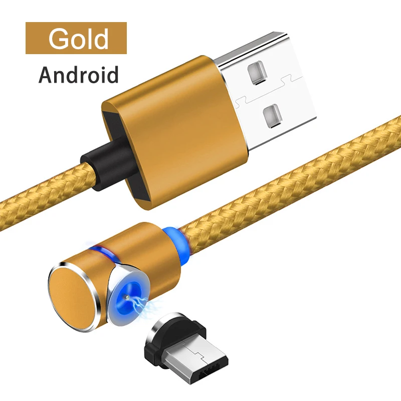 Micro-Gold Магнитный кабель для мобильного телефона USB Micro type C Android кабель IOS Синхронизация данных нейлоновая оплетка светодиодный индикатор Магнитный кабель для зарядки 1 м - Цвет: Micro-Gold