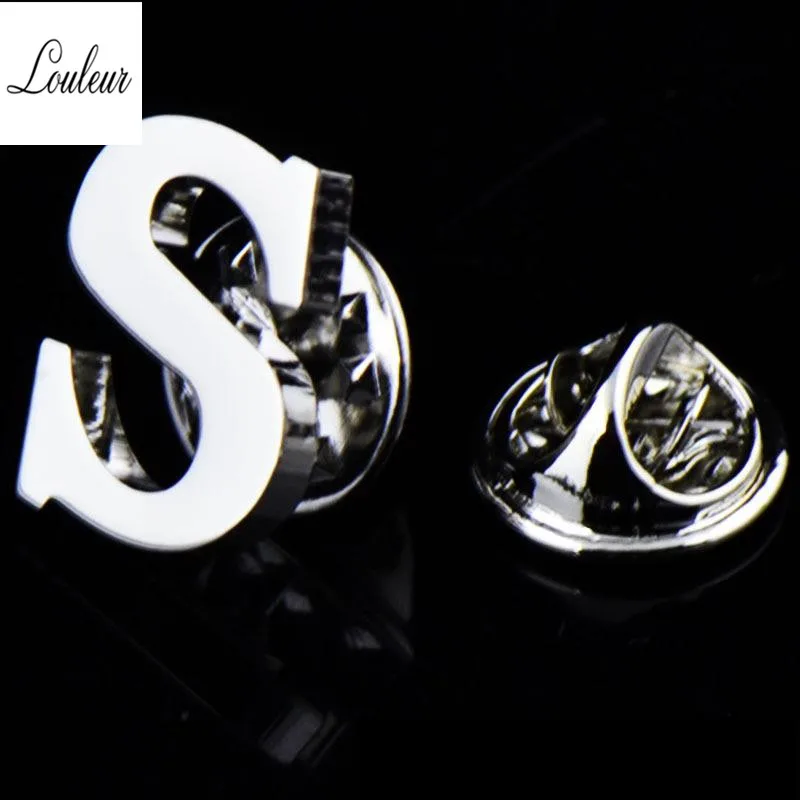 Louleur 1,5*1,5 мм, новинка, A-Z, 26 металлических букв, серебряный цвет, сплав, простая булавка, брошь, Пряжка для костюма, для мужчин, вечерние, для свадьбы, воротник рубашки - Окраска металла: S