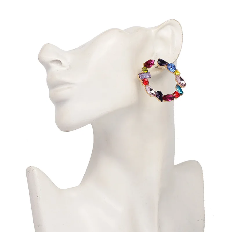 Новые модные очаровательные серьги кольца с полностью хрустальными кристаллами