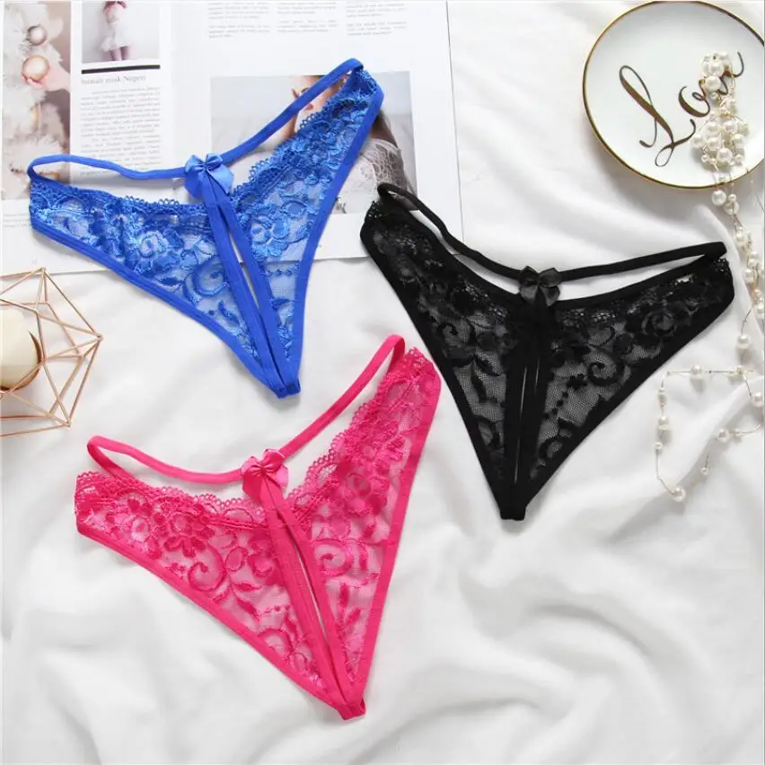 Женские кружевные стринги без косточек с бантиками|Трусики| |