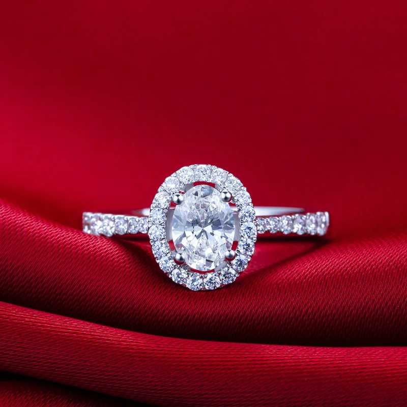 ZOCAI Винтаж sideston 0,6 CT натуральный H/SI овальной огранки плавающий HALO алмаз обручальное кольцо 18 к белое золото W03263