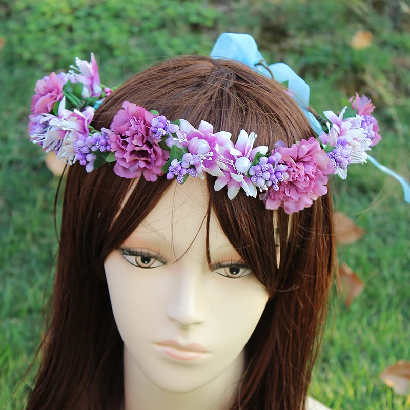 

Hippie Love Flower Garland Crown Valentine Wedding Hair Wreath BOHO Floral Headband artificial flower headwear crow adjustable