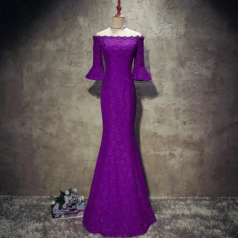 

Фиолетовые кружевные платья русалки для матери невесты для свадеб платья расшитые бисером формальные крестная мать жениха длинные платья