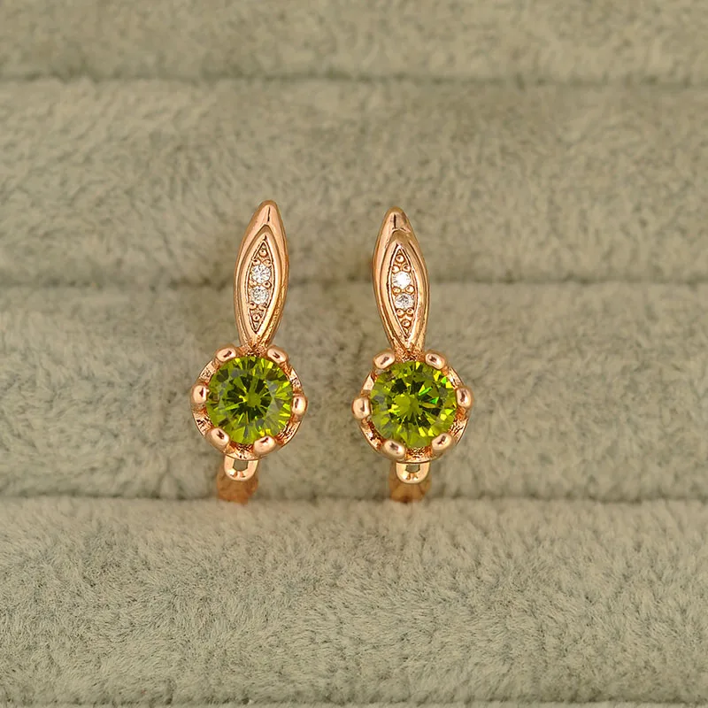 Green Милые серьги ishowle из розового золота 585, корейские женские серьги-гвоздики с натуральным цирконием, минимализм, женские модные ювелирные изделия esp22 - Окраска металла: Green
