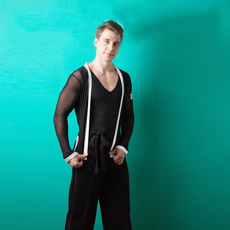 Men Latin Dance Shirt Black V Collar With Coat 2pcs Male Costumes Modern Rumba Chacha Ballroom Wear BL1351 | Тематическая одежда и