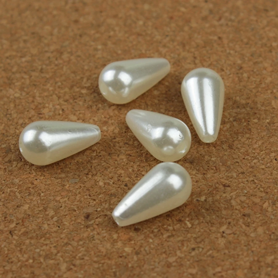 

Sauvoo 100pcs/lot Tear Drop Imitation Pearl Beads 8*15mm Loose Hole for Earring Bracelet Necklace Pendant DIY Jewelry Findings