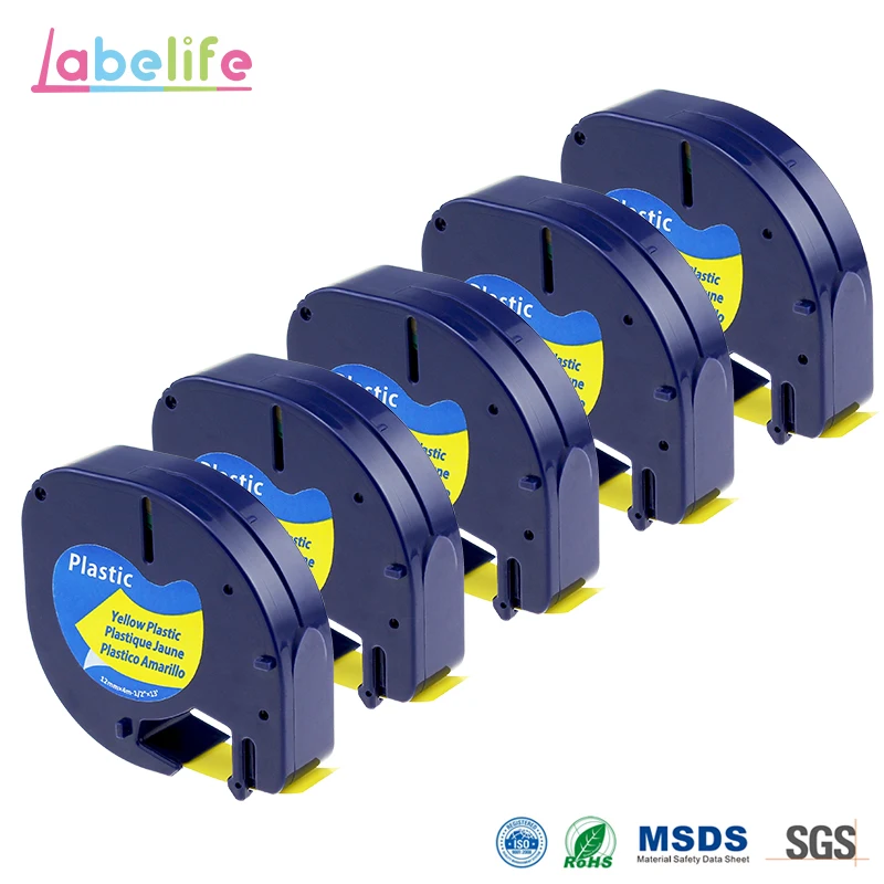 Labelife 5 упаковок 12 мм * 4 м Желтая пластиковая лента для этикеток Letratag 91332 91222 91202 59423