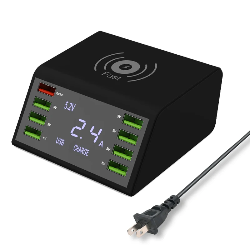 Япония (JP) STOD Qi Wireless USB Charger 60W LED Display Quick Charge 3.0 Fast Charging Station For iPhone X Samsung Huawei Nexus Mi Adapter - Тип штекера: Япония (JP)