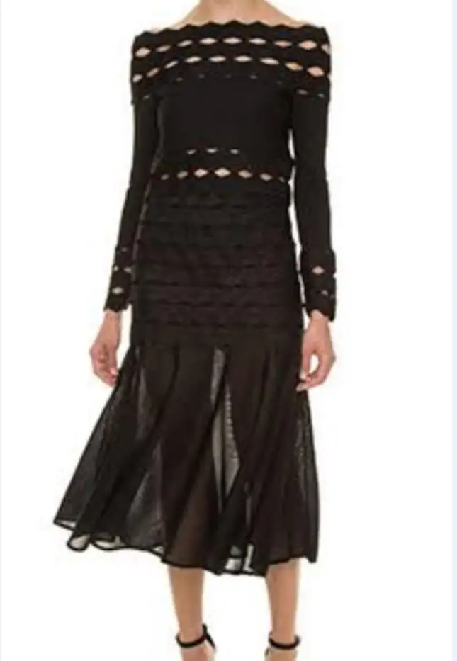 

TOP QUALITY Women's Long Sleeve Slash Neck Hollow Out Evening Party Dress HL Bandage Dress Elegant Red Carpet Dress