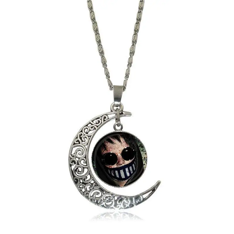EJ Glaze For Schoolgirl Maxi Creepy Pasta Ticci Toby Glass Cabochon Choker Moon Pendant Necklace Silver Color Jewelry | Украшения и