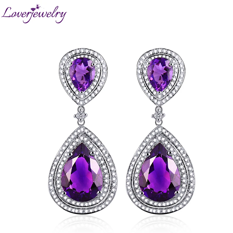 Серьги Подвески 14 карат из белого золота серьги с натуральным бриллиантом и