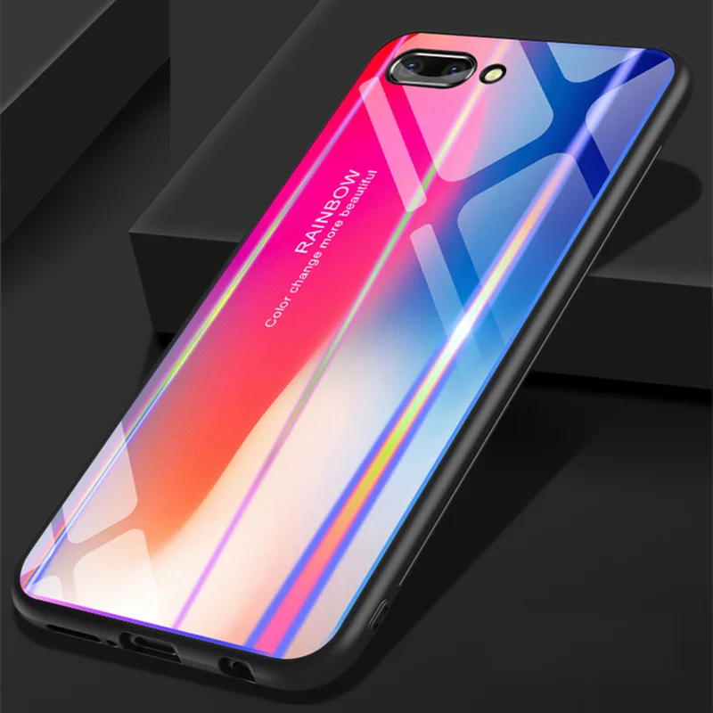 Gradient Color Phone Case For Honor 10 V10 Play Tempered Glass Back Cover Rainbow colorful Shell |