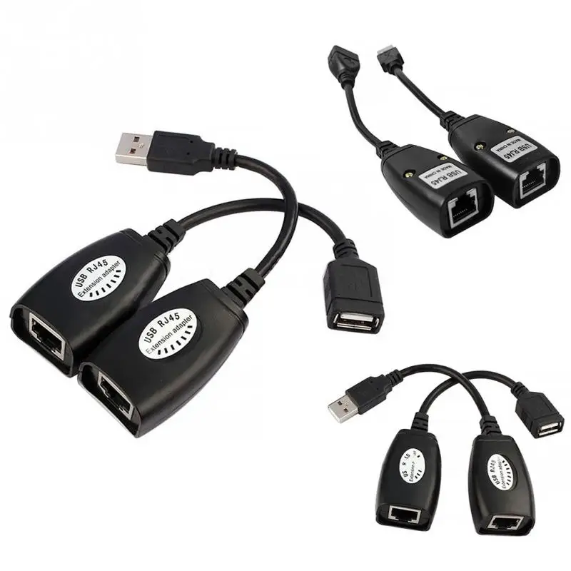 1 set black USB Type A Male RJ45 Female Cable LAN Up To 150ft Adapter Extender Cat5e/6 Network Cables |