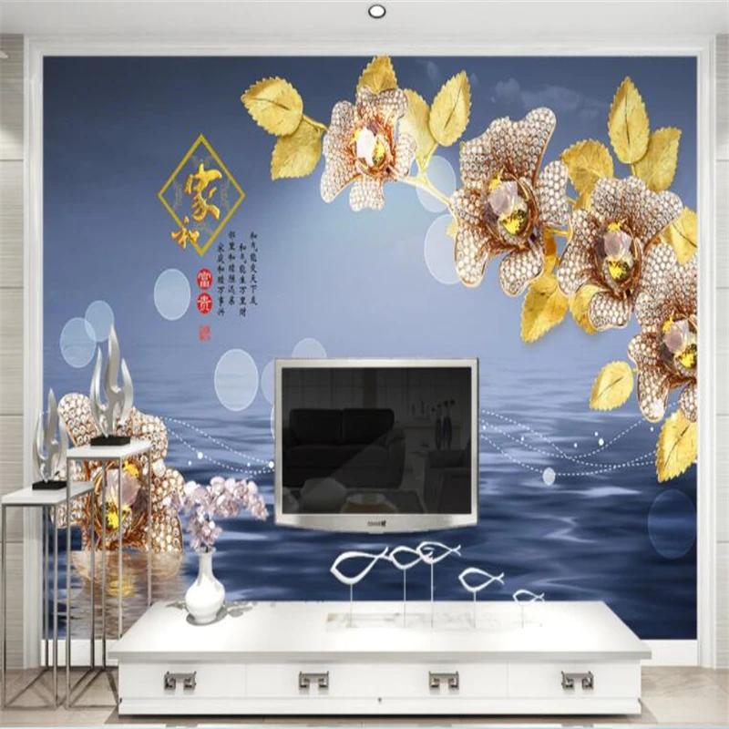 beibehang Vinyl wall Modern minimalist mural 3D fantasy golden diamond jewelry embossed TV background living room wallpaper |