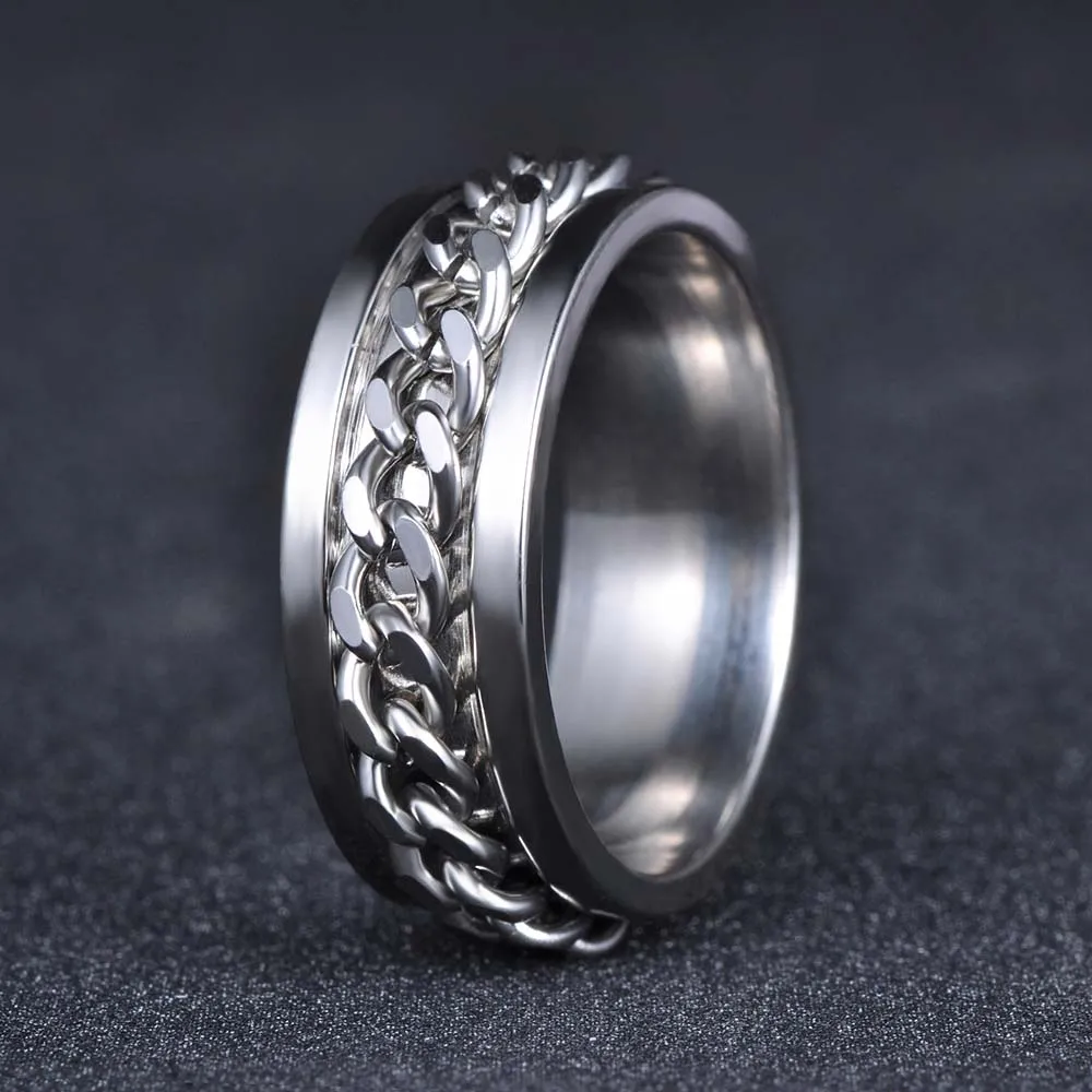 Hiphop/Rock Style White Gold Color Stainless Steel Rings For Women Men Jewelry Punk Twist Chain Ring Anillo R17146 | Украшения и