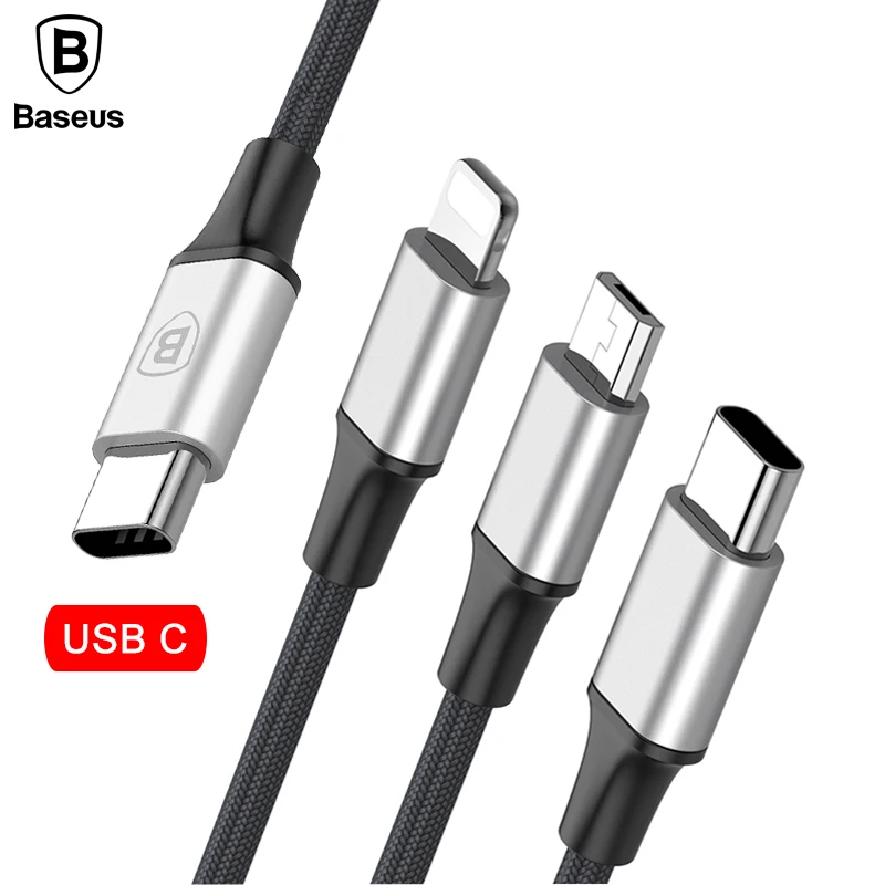 Usb-кабель Baseus 3 в 1 для iPhone X, 8, 7, 6, кабель Micro type-c для samsung S9, S8, кабель для быстрой зарядки type-c