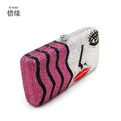 XIYUAN Human Face Rhinestone Clutch Purse Evening Bags for Women Handbag Formal Party Cocktail Crystal Bag Handbags | Багаж и сумки