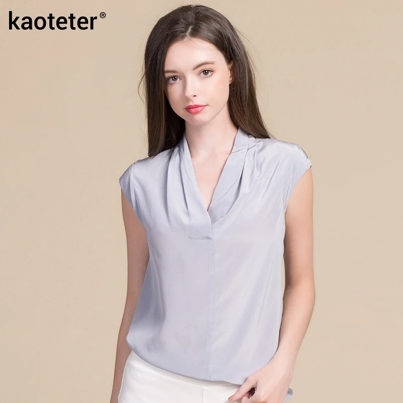 Женская блузка из 100% чистого шелка Классическая Повседневная Свободная без
