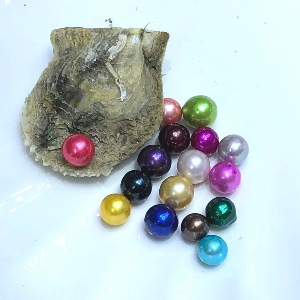 Akoya Oysters с одним круглым жемчугом Эдисона бусины внутри 9 12 мм Смешанные 26 цветов