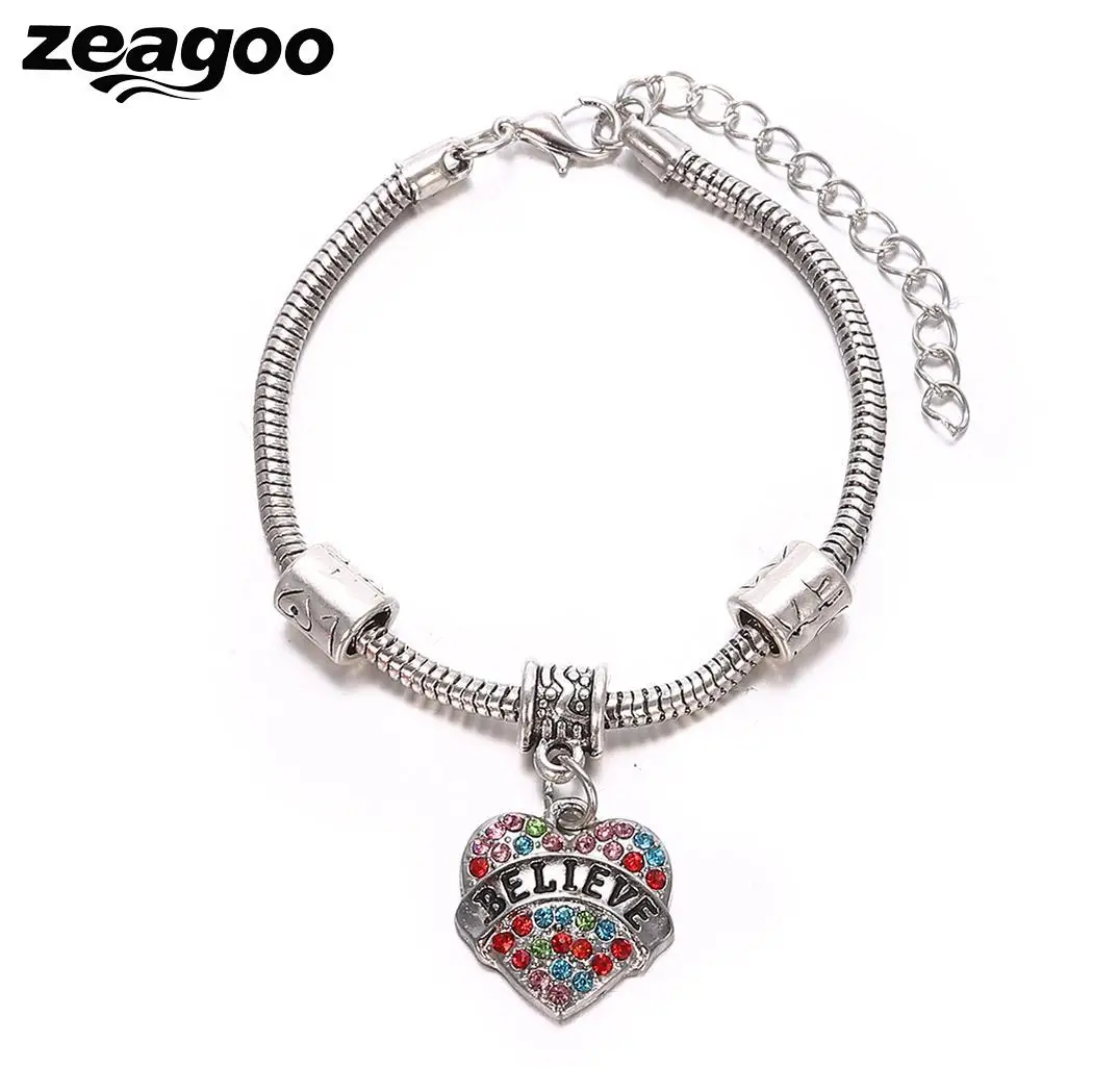 Сердце цепь верю Семья Для женщин Письмо чешские Браслет подарок кулон |