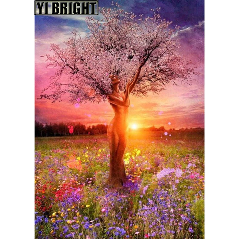 Вышивка крестиком алмазная вышивка фантазия Nake богиня дерево восход солнца