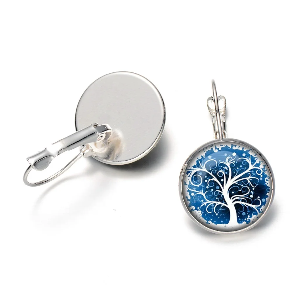 Серьги подвески с изображением дерева жизни Стеклянные Кабошоны серьги зажимом