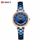 Женские модные часы CURREN, креативные Женские повседневные часы, ремешок из нержавеющей стали, стильный дизайн, синие кварцевые часы для женщин