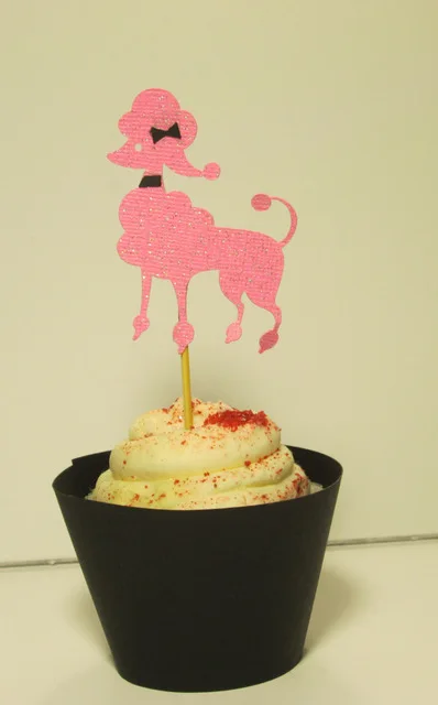 

glitter French Poodle with bows Cupcake Toppers wedding pets Birthdays baby shower Party treat food picks photo booth props